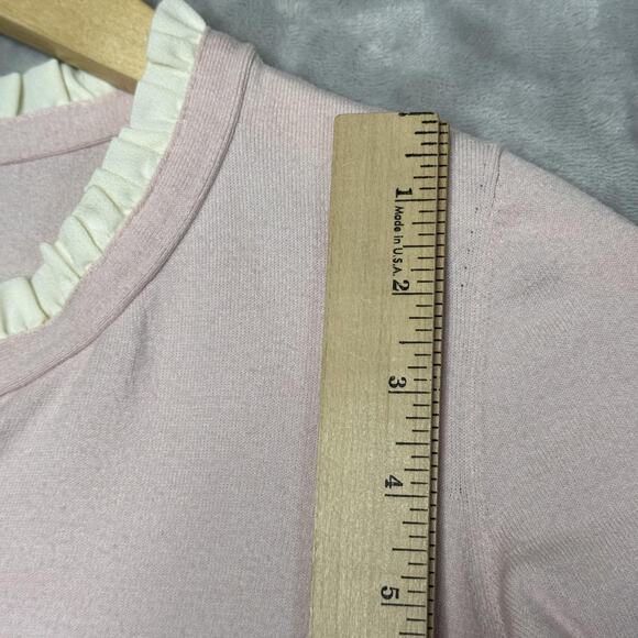 Talbots Petites Sweater Womens Medium Petite Pink Ruffle Henley Romantic Cottage - Picture 7 of 8